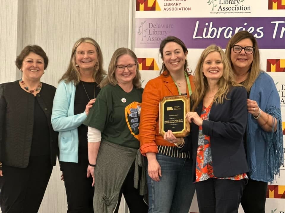 Maryland Library Association awarded Harford County Public Library the Excellence in Marketing Award for the marketing campaign for the 19th Annual Gala, SpyBall: Secrets in the Stacks.  