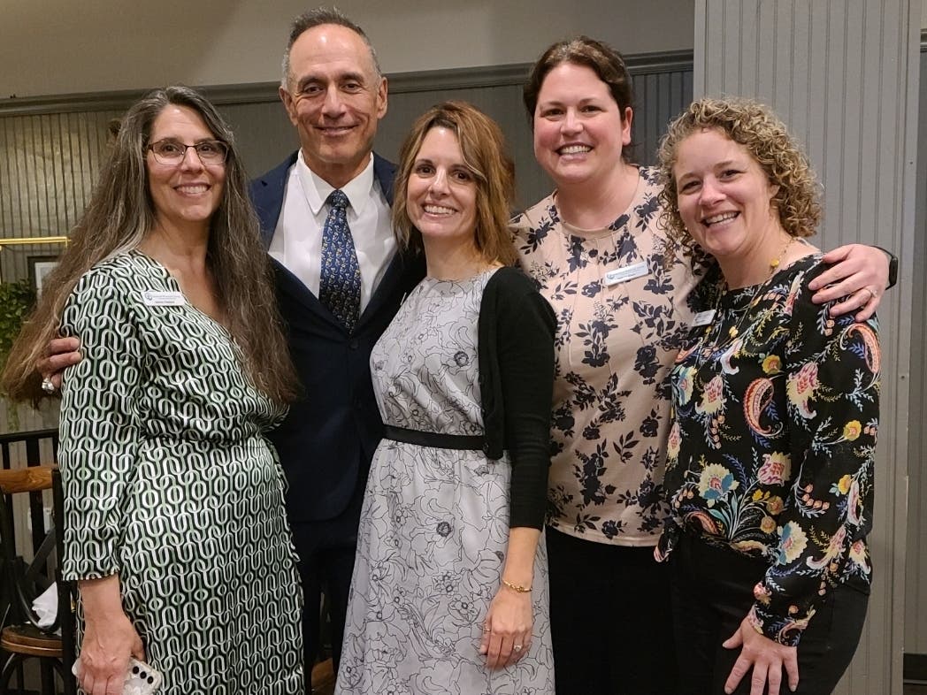 Harford Financial Group’s leadership team members Donna Freeland, Adam Freeland, Melissa Mullan, Mallory Eneix and Meghan Rafferty celebrate the firm’s milestone anniversary.