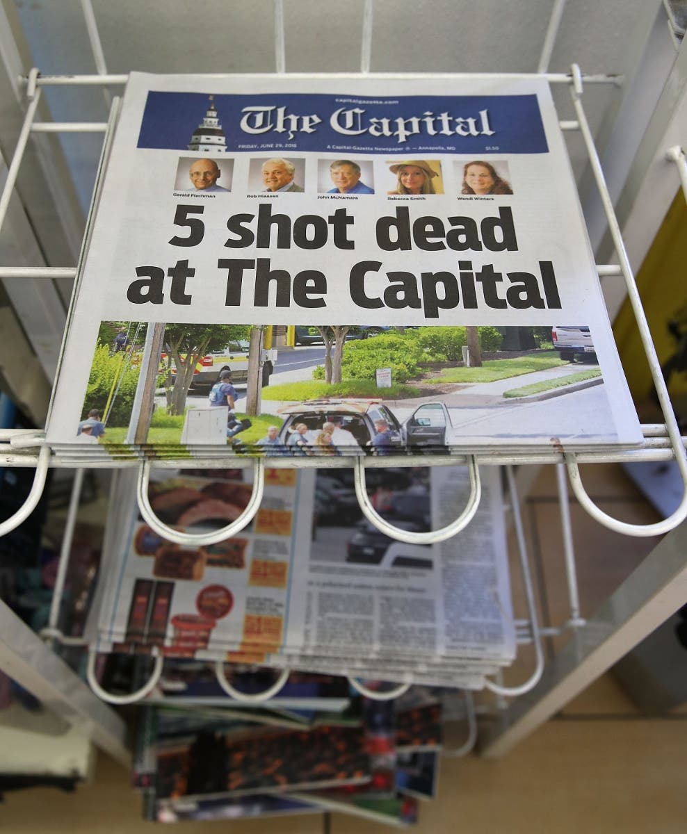 The Capital Gazette for sale on a newspaper stand on June 29, 2018, in Annapolis.