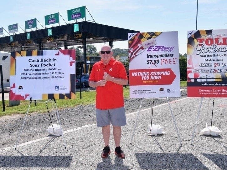 Maryland Gov. Larry Hogan went to the Bay Bridge Toll Plaza to announce discounts for some drivers in the coming years.