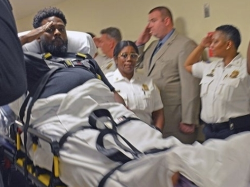  Sgt. Isaac Carrington of the Baltimore Police Department has transferred to a physical rehabilitation center.