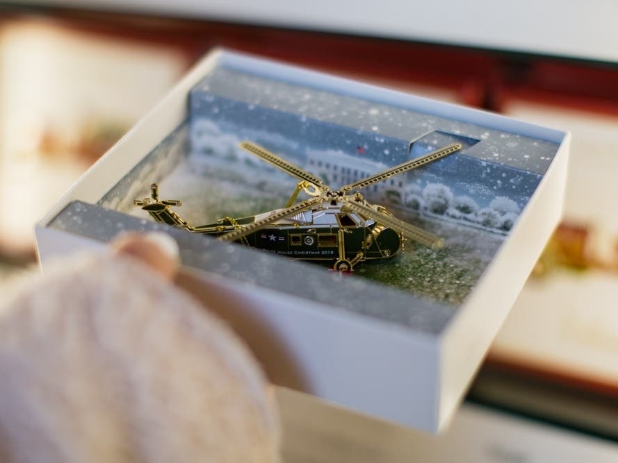 The 2019 White House Christmas ornament celebrates President Dwight D. Eisenhower’s first ride in a helicopter.