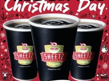 Sheetz convenience stores will give away free cups of coffee on Christmas Day and New Year's at all Virginia stores.
