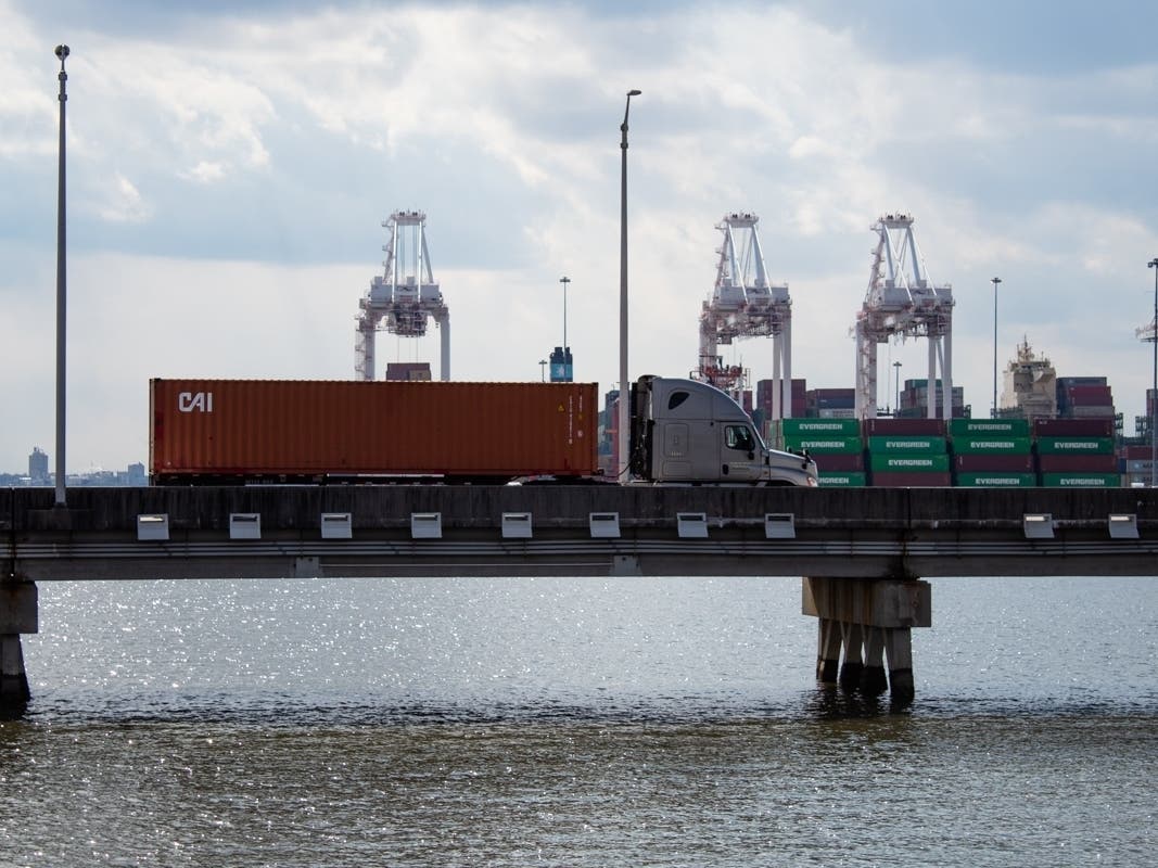 Cargo traveling between the Dundalk Marine Terminal and the Seagirt Marine Terminal at the Port of Baltimore on Feb. 28, 2020.