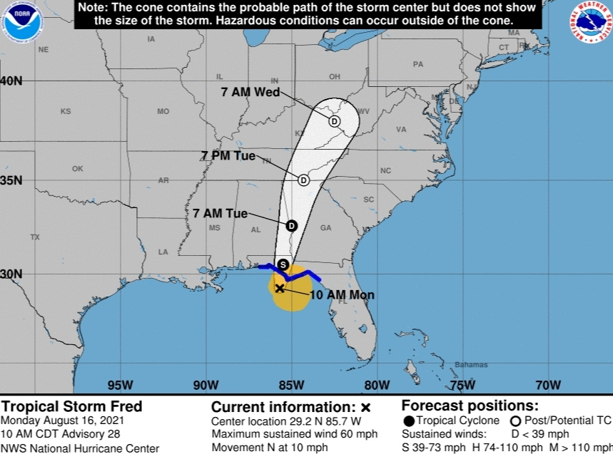 The remnants of Tropical Storm Fred could make it to Maryland by Wednesday with some severe thunderstorms possible. Portions of the Mid-Atlantic states could receive 2 to 4 inches of rain with isolated maximum storm totals of 6 inches expected.