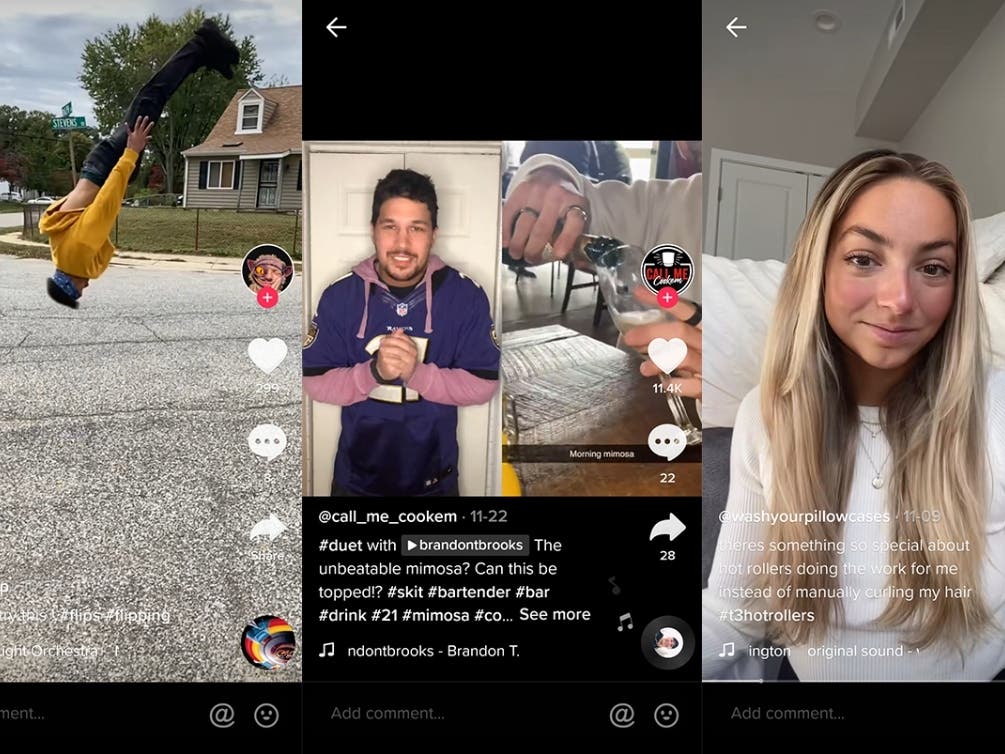 Maryland young people are joining the growing number of content creators on TikTok, a social media and video app. TikTok videos from left to right; Phillip Chance Jr., 24; Justin Carmona, 29; and Kat Wellington, 23, from Dec. 2021.