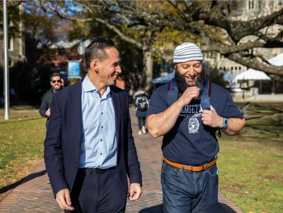 Adnan Syed, who was released from a Maryland prison this year after his case was the focus of the podcast “Serial,” has been hired by Georgetown University. Pictured with him is Marc Howard, director of Georgetown’s Prisons and Justice Initiative. 