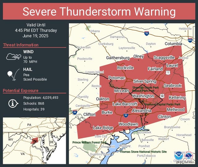 Severe Thunderstorm Warning Issued For MD: 70 MPH Wind Speeds Expected ...