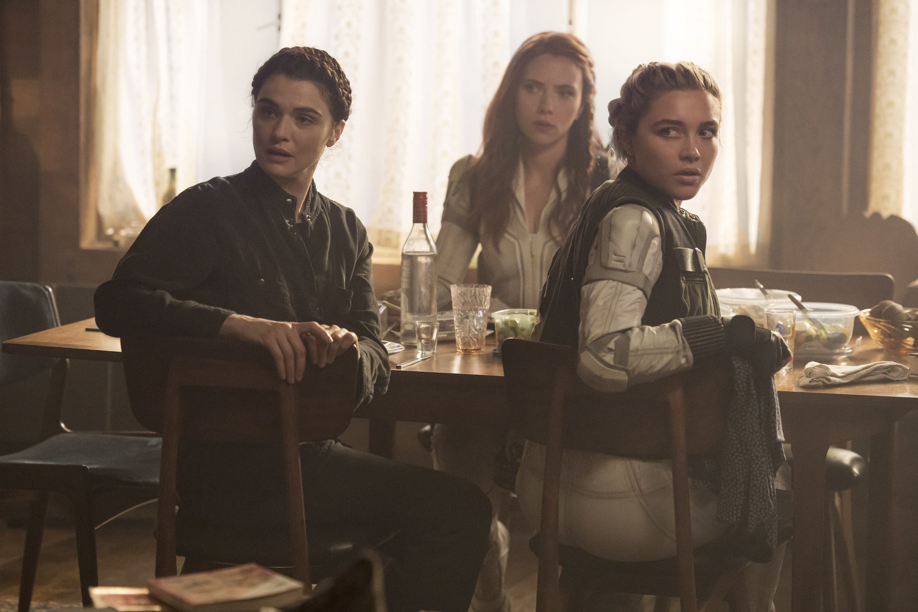  Rachel Weisz (from left), Scarlett Johansson and Florence Pugh in "Black Widow." (Marvel Studios)