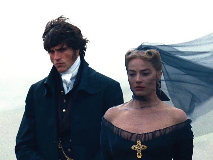 Jacob Elordi (left) and Margot Robbie in Emerald Fennell's "Wuthering Heights." 