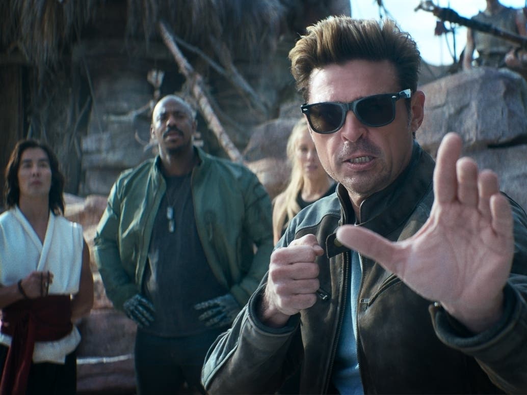 (L-R) Ludi Lin, Mehcad Brooks, Jessica McNamee, and Karl Urban in New Line Cinema’s “Mortal Kombat II.” 