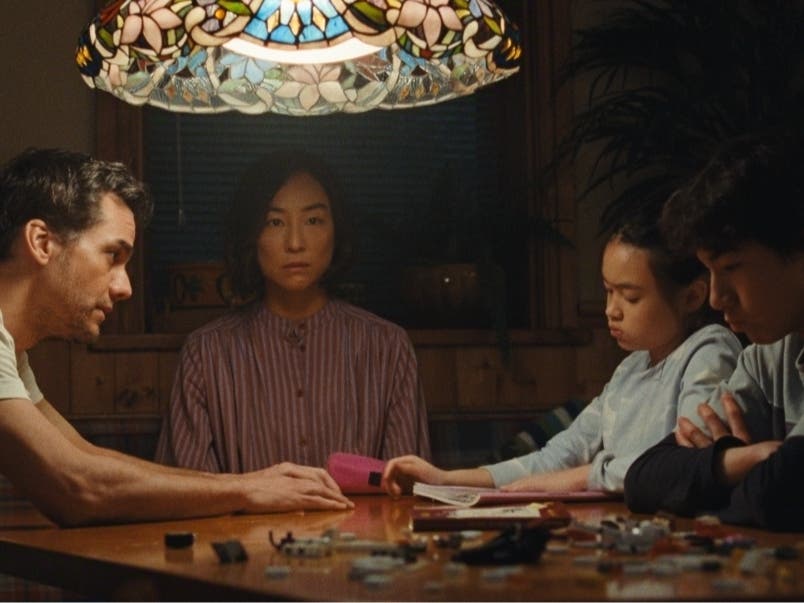 (L-R) Wagner Moura, Greta Lee, Riley Chung and Noah Alexander Sosnowski in "The Last House."