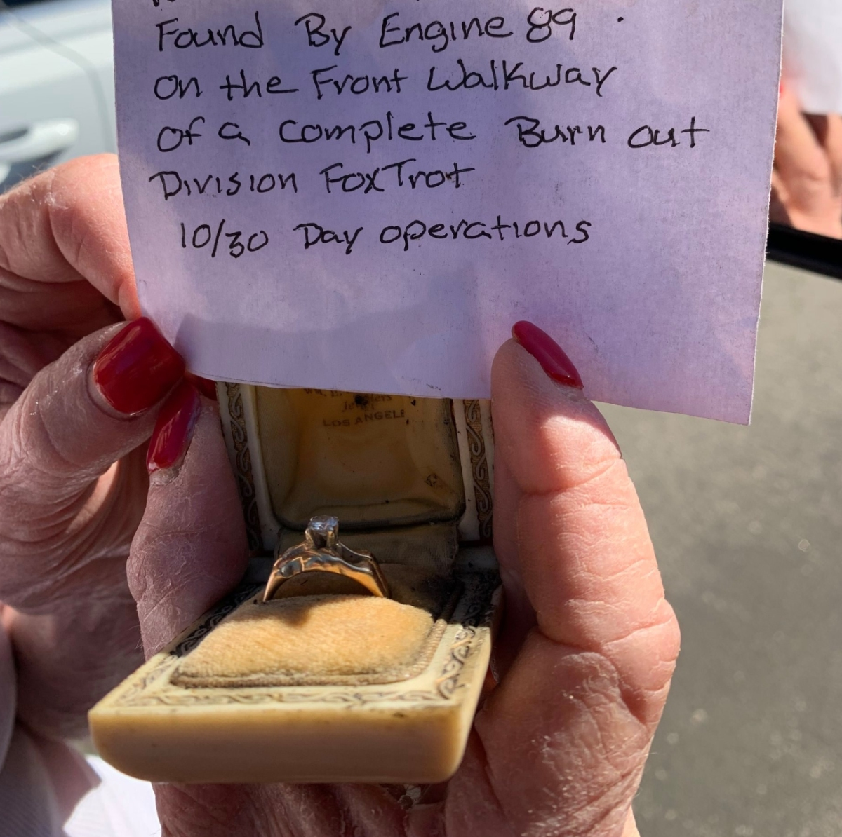 Firefighters found the ring and knew it would give hope to one Getty Fire survivor, but they couldn't know just how much that ring meant.