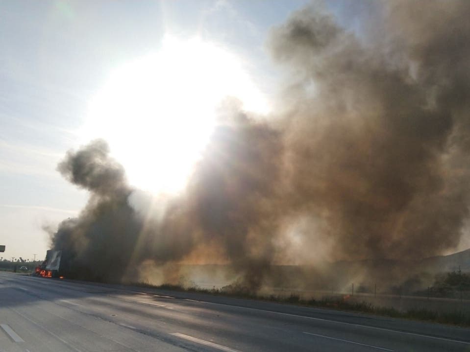 Big Rig Fire Spreads To Brush Along 10 Freeway in Banning | Banning, CA ...