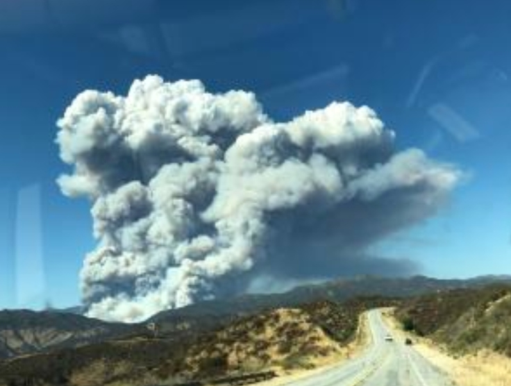 A smoke plume from the massive Lake Fire in the Angeles National Forest.