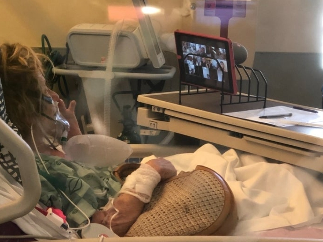 Tech industry leaders give hospitals smart devices so people fighting the coronavirus can connect with loved ones — even to say goodbye.