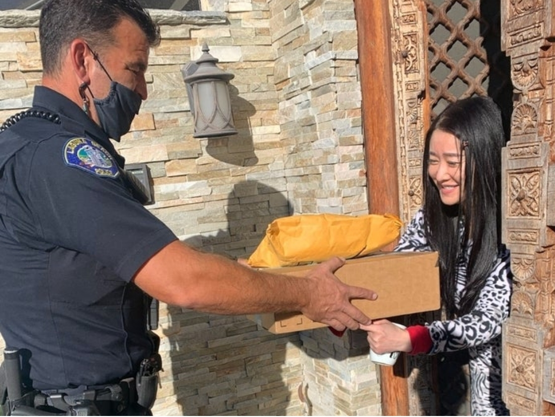 Amazon packages from a jettisoned container discovered on Nyes Place were returned to their rightful owners thanks to the Laguna Beach cops.