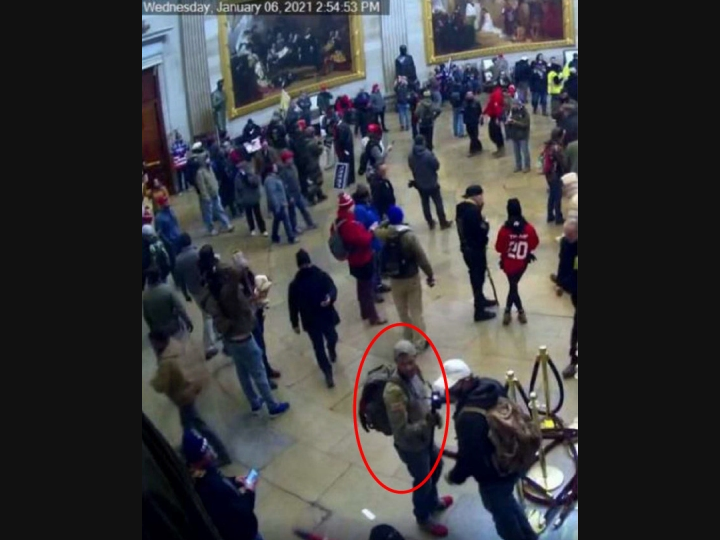 Security footage from the U.S. Capitol Rotunda on Jan. 6 shows Michael Aaron Carico after he breached the building, federal prosecutors allege.