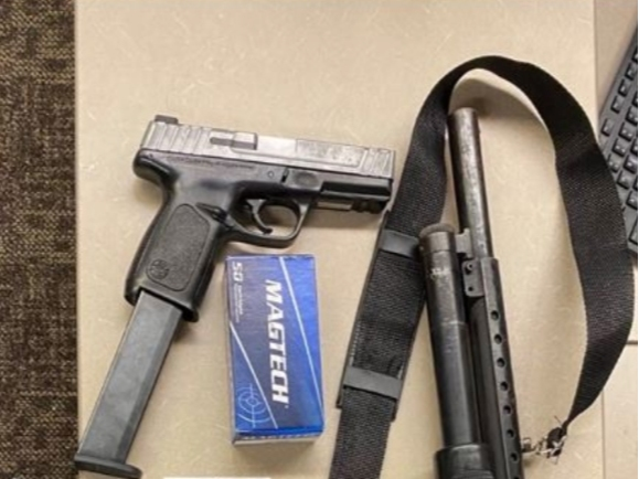 A gun discovered during the search of Richard Martines's home, according to the Los Angeles Sheriff's Department.