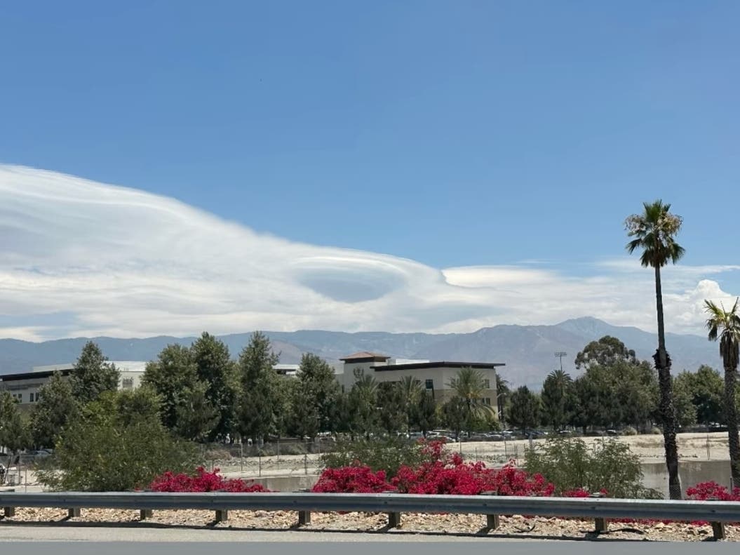 Lenticular clouds seen over the San Gabriel Mountains.