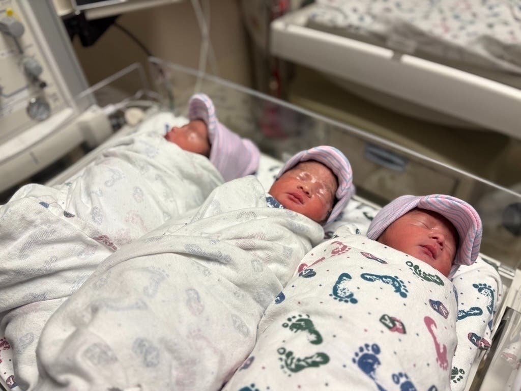 Elio, Elias and Enzo, three healthy baby boys whose exceptionally rare arrival at Kaiser Permanente South Bay required a 15-person medical team.