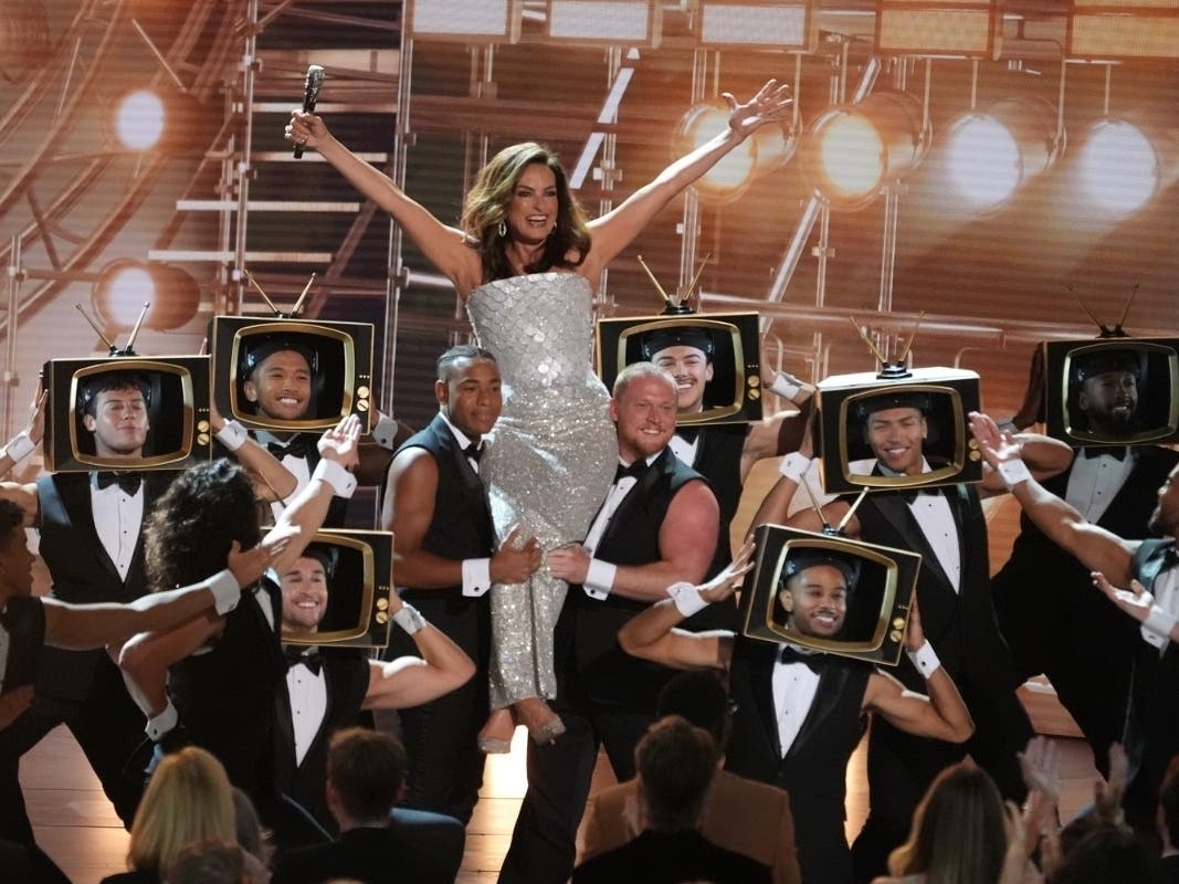 Host Mariska Hargitay, center, performs during the 78th Emmy Awards on Monday, Sept. 14, 2026, at the Peacock Theater in Los Angeles.