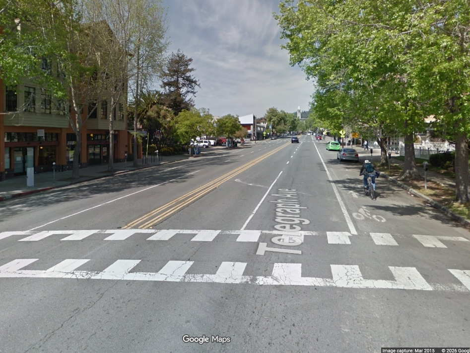 The man was crossing Telegraph Avenue at Carleton Street about 10:09 p.m. when a 64-year-old Oakland woman driving south on Telegraph Avenue struck him, according to police.