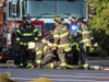 Crews battle a fire at a funeral home on Black Road on Tuesday.