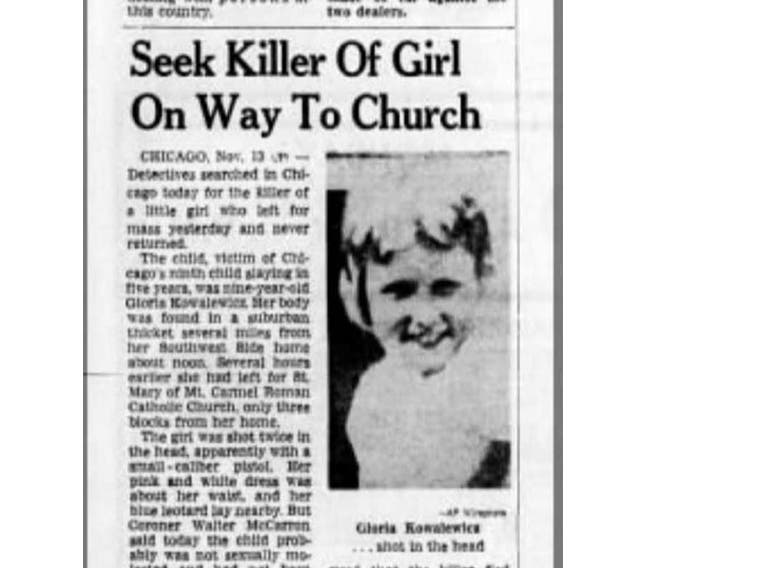 Chicago police say DNA and a fingerprint from the 1960 abduction and murder of Gloria Kowalewicz, 8, have been linked to a former CPD detective who died in 2006.