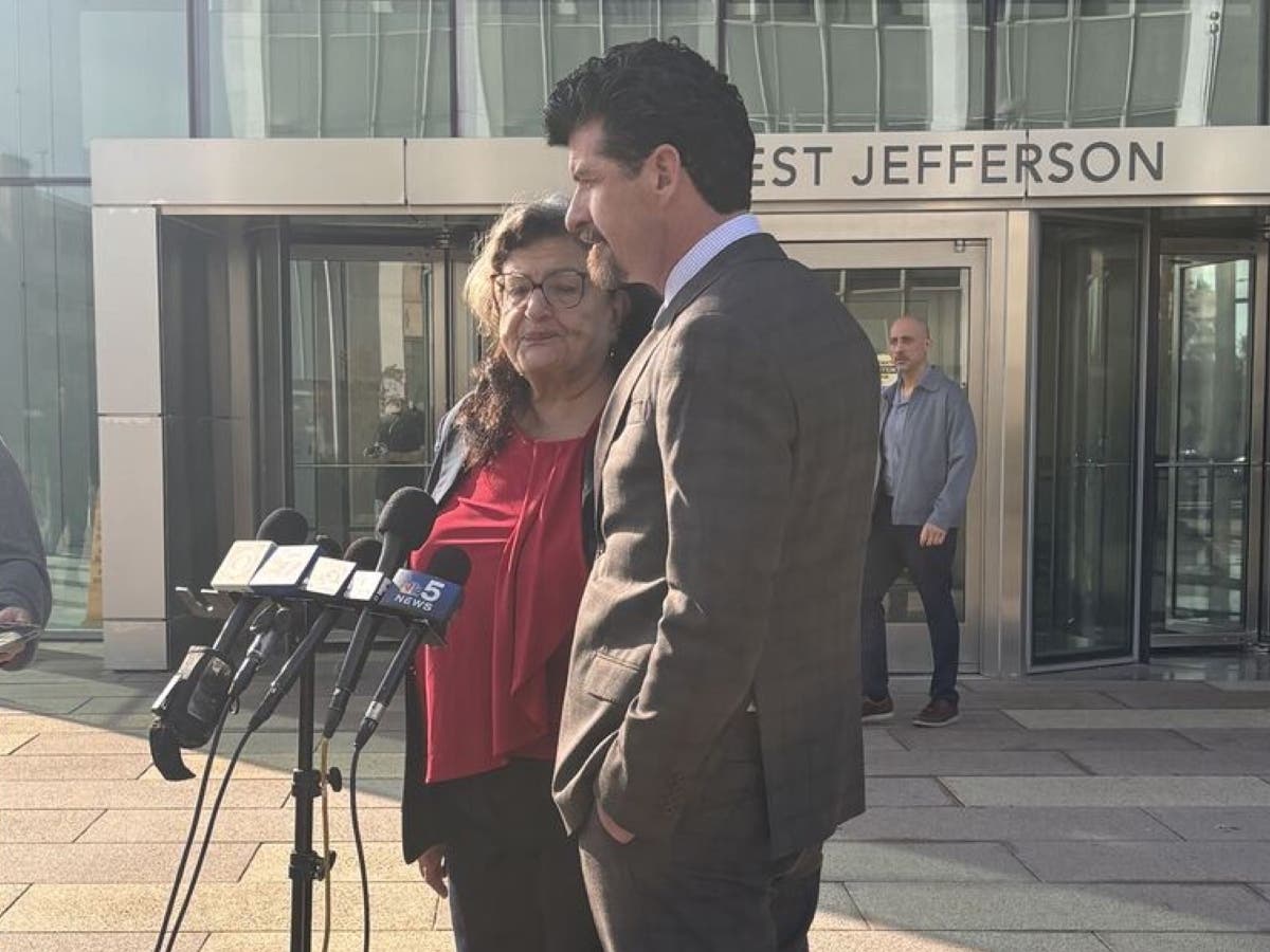 Corie Walsh's attorneys Andrea Lyon and Robert Kerr address reporters Monday outside the Will County courthouse.