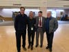 From L to R: Luke Wilson, Producer J. Todd Harris, Lane Garrison, and Martin Sheen on the set of "12 Mighty Orphans"