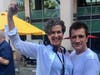 Director Rachel Feldman with Nathan Fillion on the set of "The Rookie"