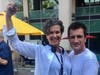 Director Rachel Feldman with Nathan Fillion on the set of "The Rookie"
