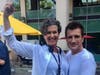 Director Rachel Feldman with Nathan Fillion on the set of "The Rookie"