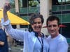 Director Rachel Feldman with Nathan Fillion on the set of "The Rookie"