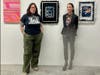 Artist Jacqueline Valenzuela and curator Leslie Fram next to Valenzuela's exhibited piece