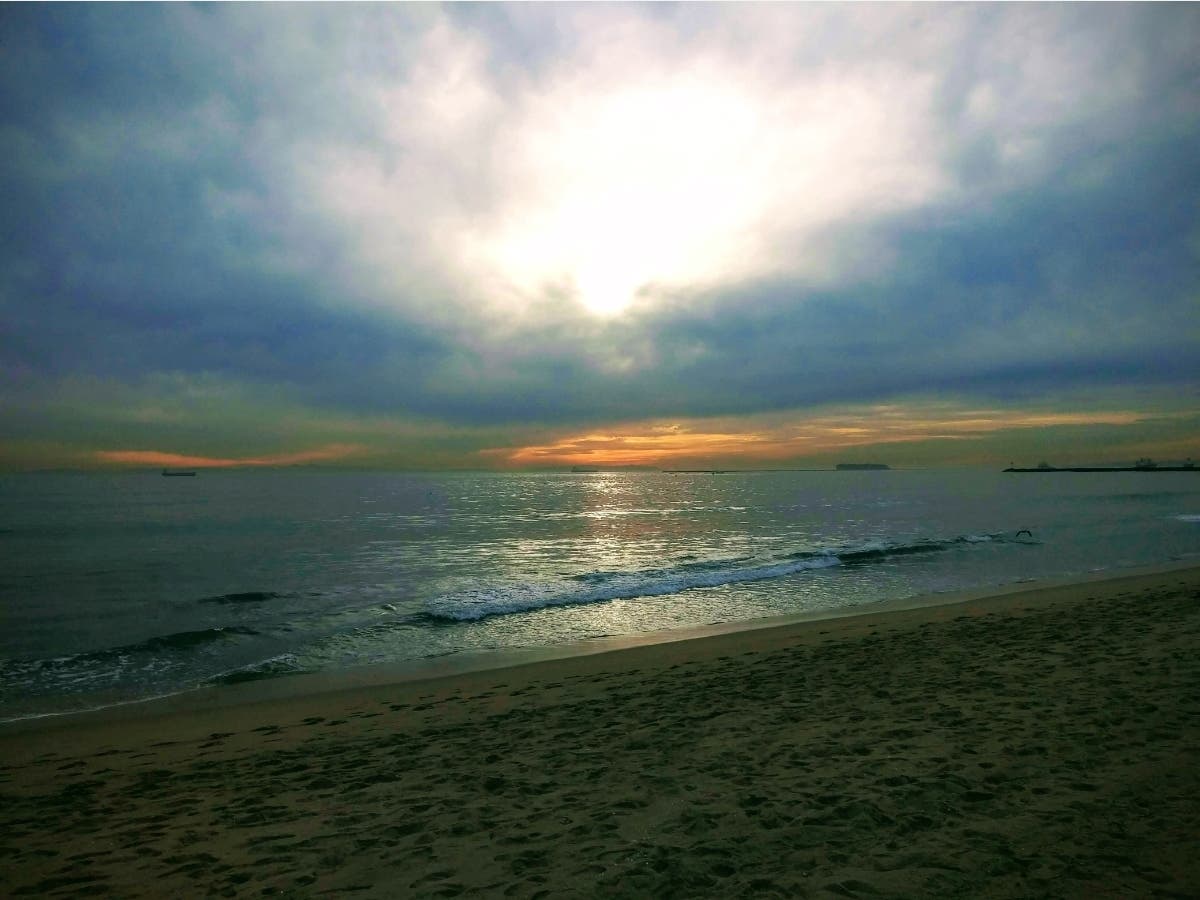 The sun fades during sunset over Long Beach, Calif. 