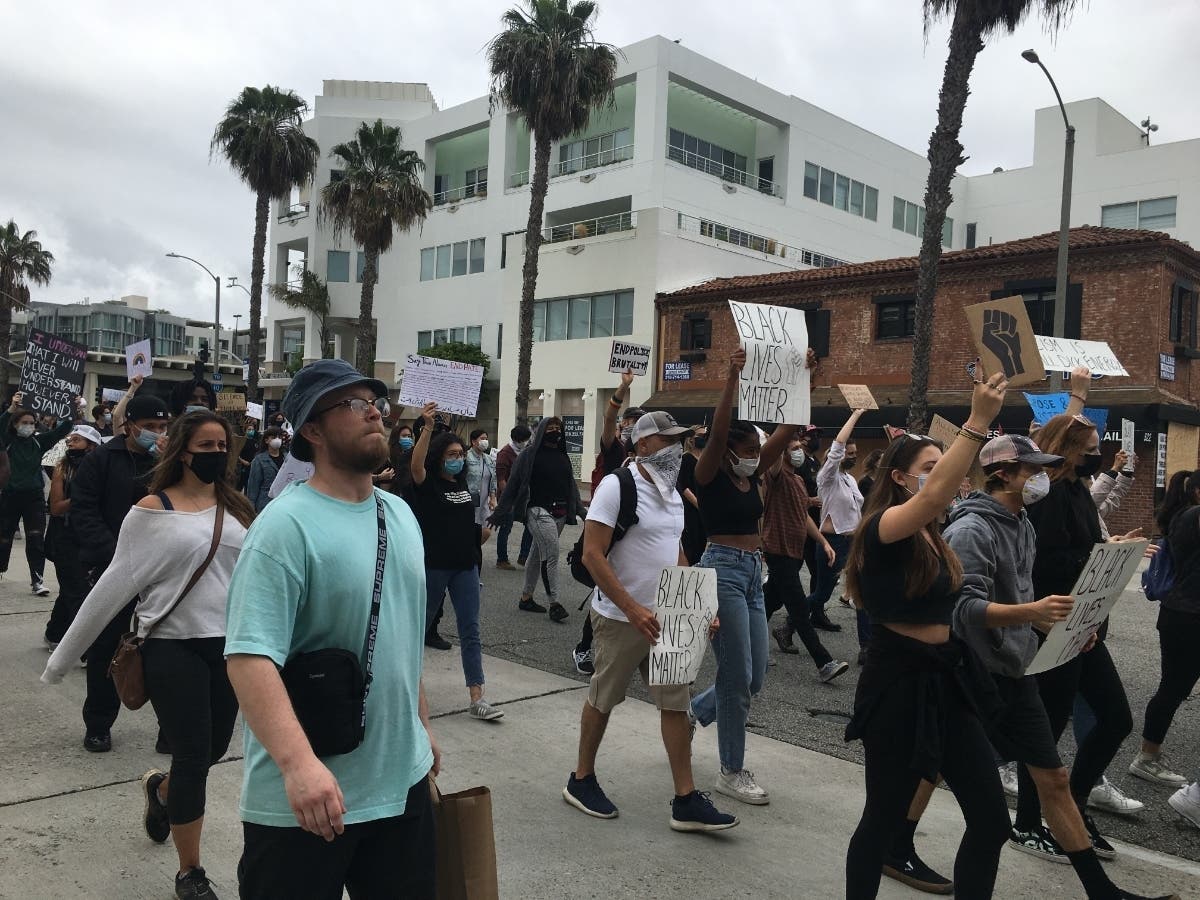 People demonstrate against police brutality in Santa Monica. 