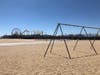 The beach is empty during 4th of July weekend in Santa Monica. 