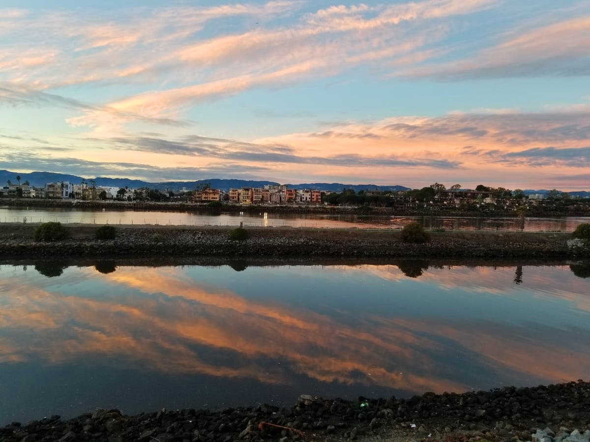 This sunset image is a view of Ballona Creek near Playa del Rey and Marina del Rey.