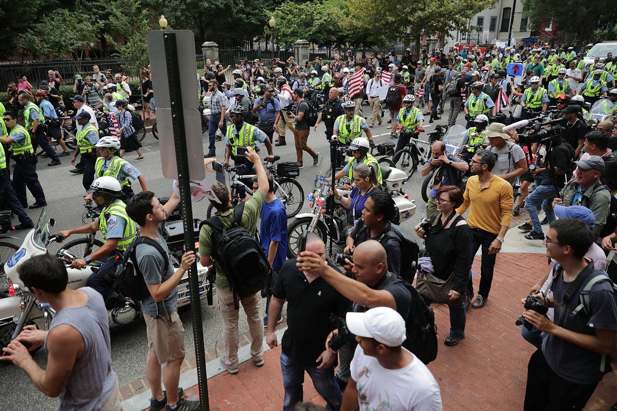 Facing scrutiny after rallies like this one in Washington, D.C., in 2018, alt-right groups use flyers to spread message.