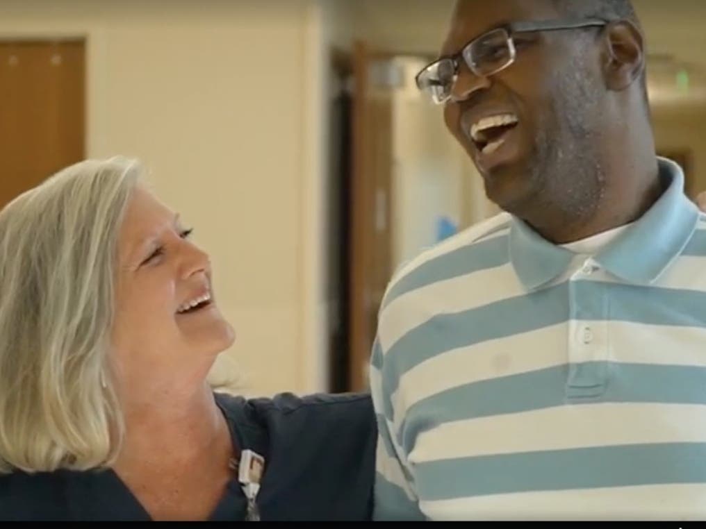 Lori Wood, a nurse at Piedmont Newnan Hospital, adopted 27-year-old Jonathan Pinkard, an autistic man with no support system, so he could get a life-saving heart transplant. “He had to come home with me,” she said. 