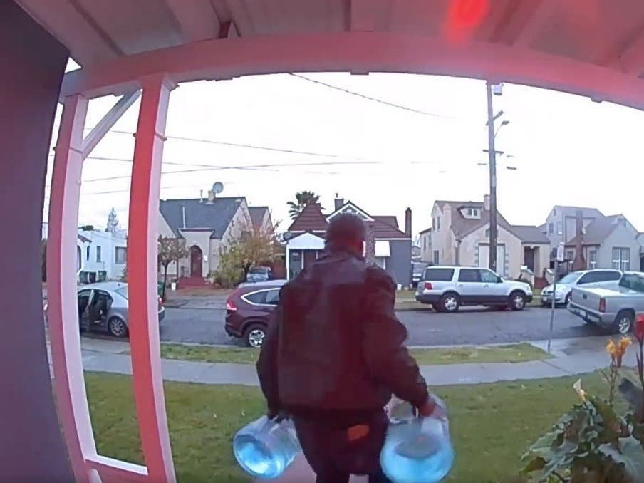A Los Angeles resident’s Ring doorbell camera captured video of a man removing two large bottles of water left on the porch by a delivery driver.
