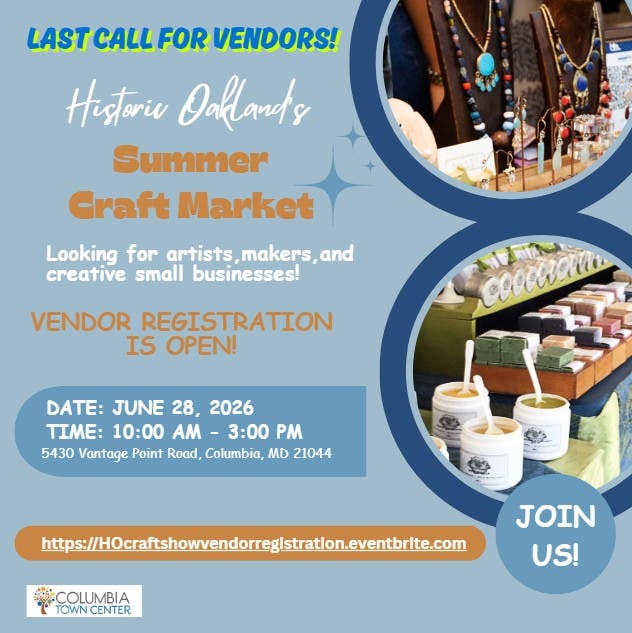 Last call for vendors ... Oakland's Summer Craft Market 6/28/2026