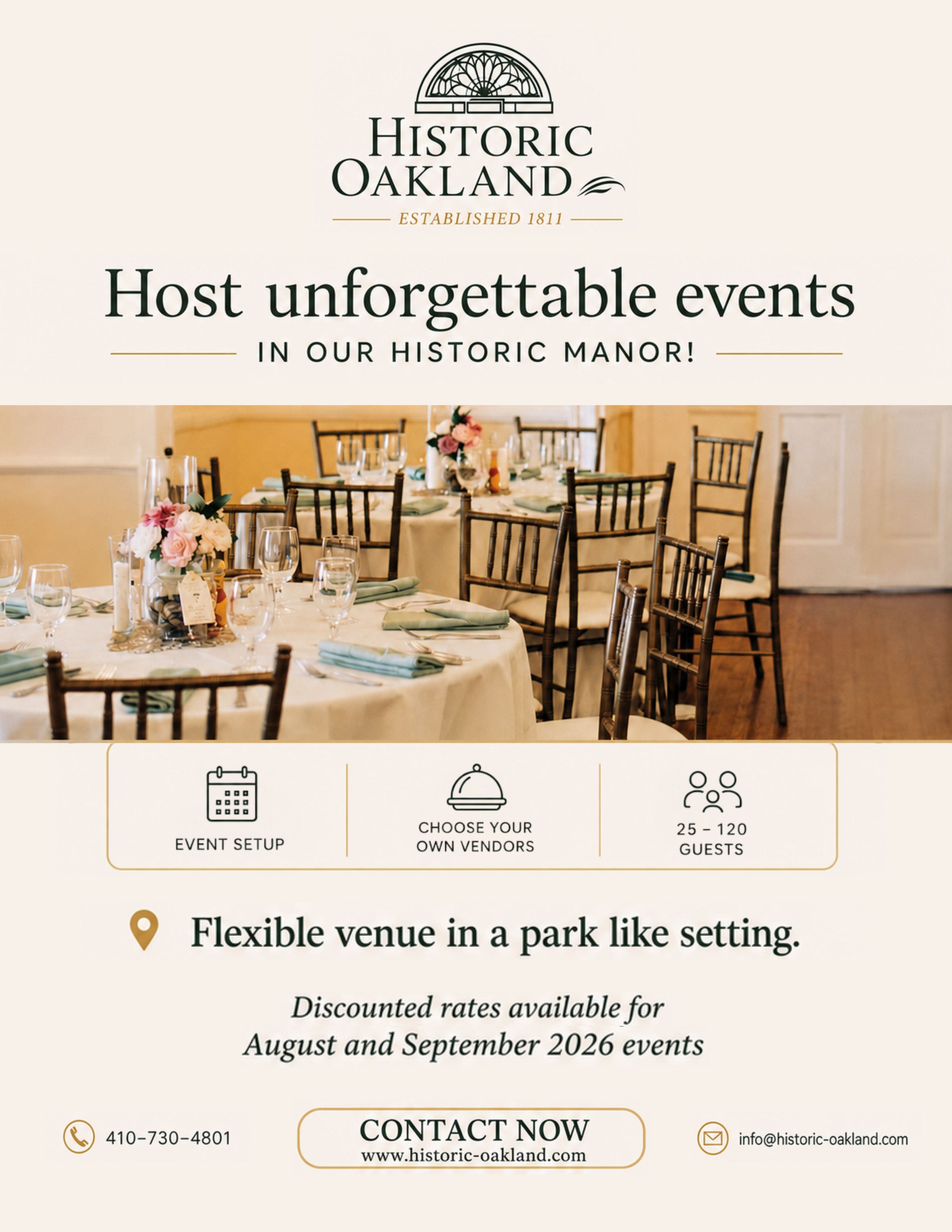 Looking for event space in August & September?  Check us out!