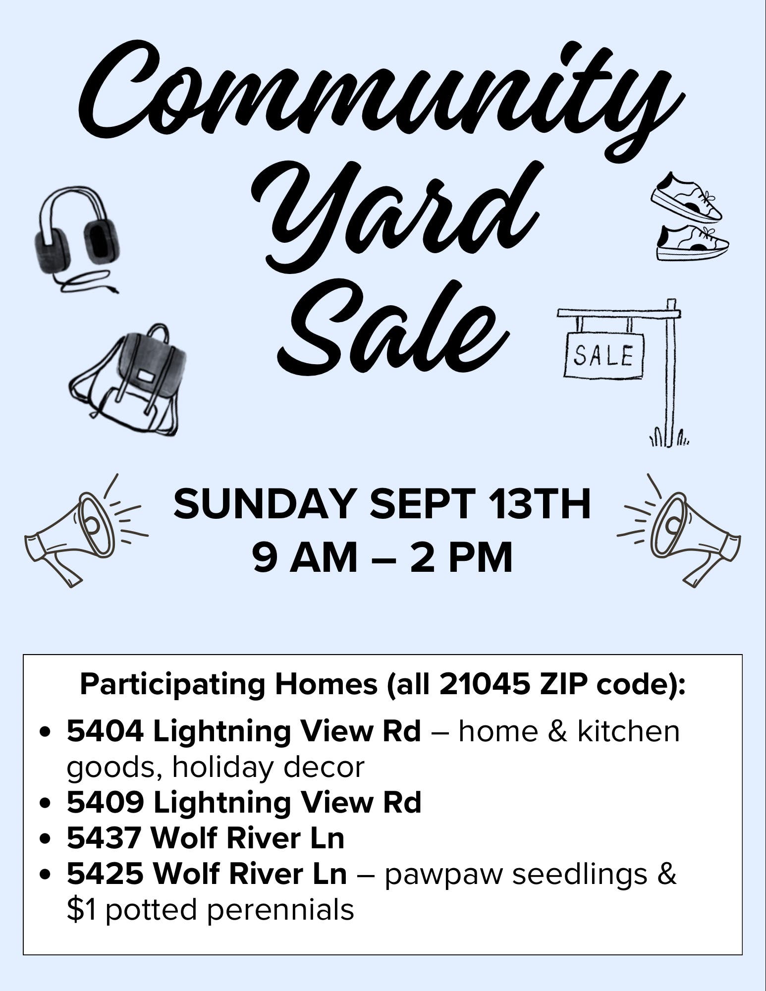 Multi-family Yard Sale - Sunday, Sept 13th - $1 potted perennials and $10 pawpaw seedlings