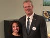 Former Governor Charlie Baker supporting Monica Medeiros Solano at a campaign event in Melrose.