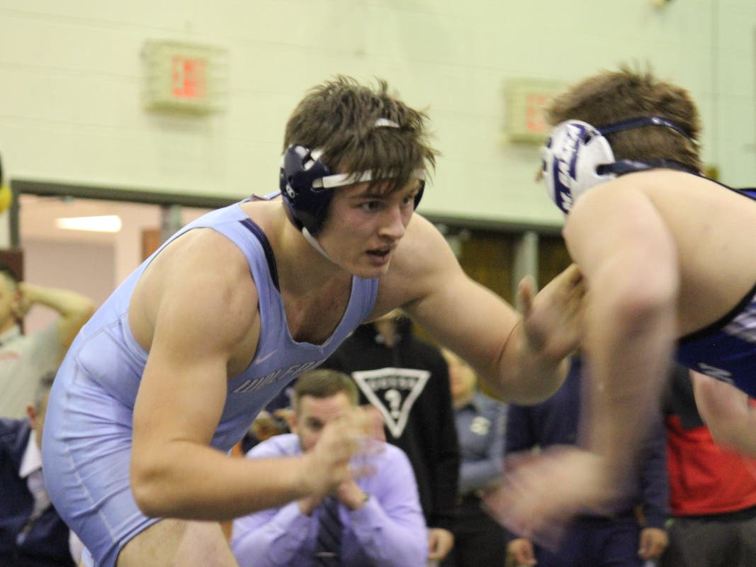 “Mike Battaglino's performance stood out,” said senior co-captain Loughney. “He's worked hard all season and for a first-year wrestler, taking 2nd in the District tournament is very impressive.” Credit: Laura Ferrante.