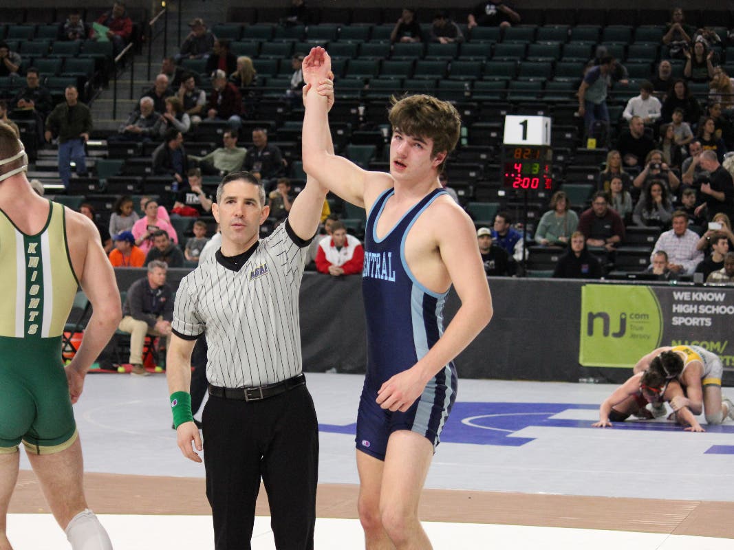  “This match was the most important of my career,” said West Morris Central’s newest state medalist Colin Loughney. He won to place eighth at the NJ State Wrestling Championship in Atlantic City. Credit: Laura Ferrante. 
