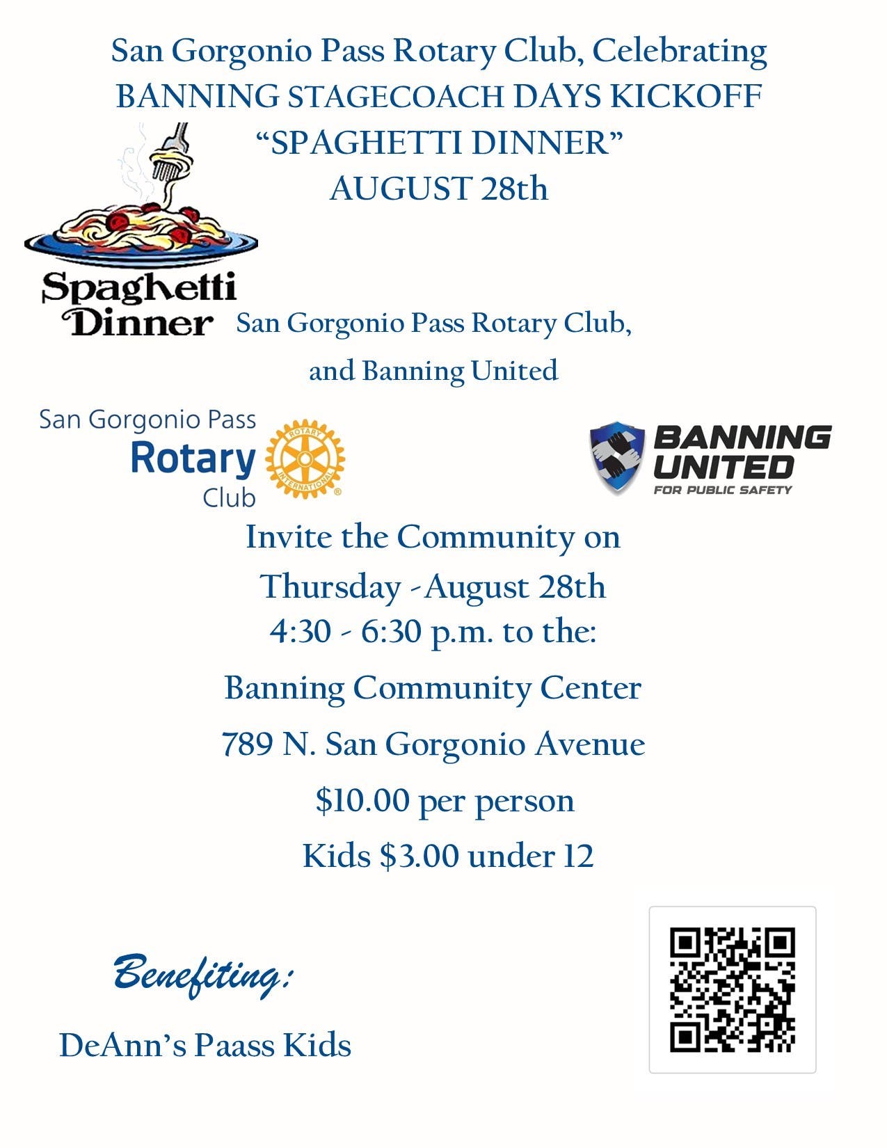  "Spaghetti Dinner" San Gorgonio Pass Rotary Club, Banning United 